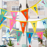 Stoffgirlande "Happy Birthday" Regenbogen